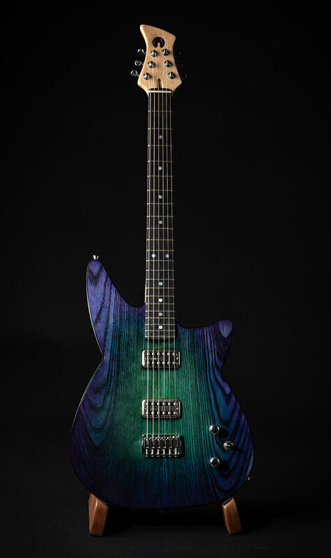 blue green burst on ash, druid 6 string guitar 