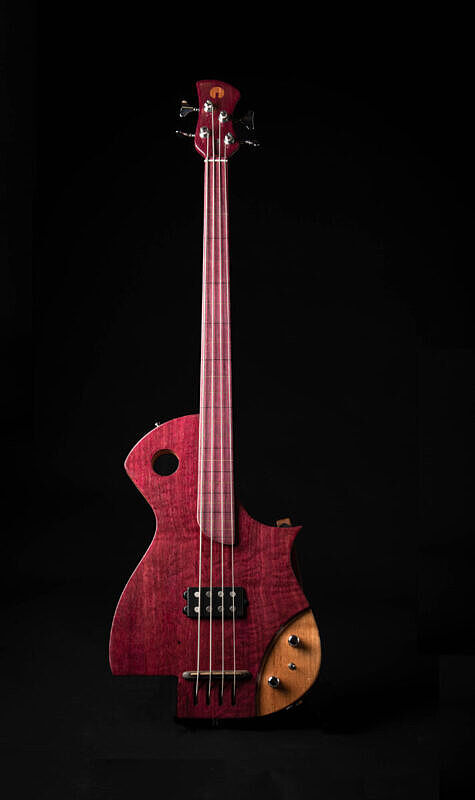 Picossum 4 string fretless bass purpleheart top on spanish cedar, purpleheart fingerboard